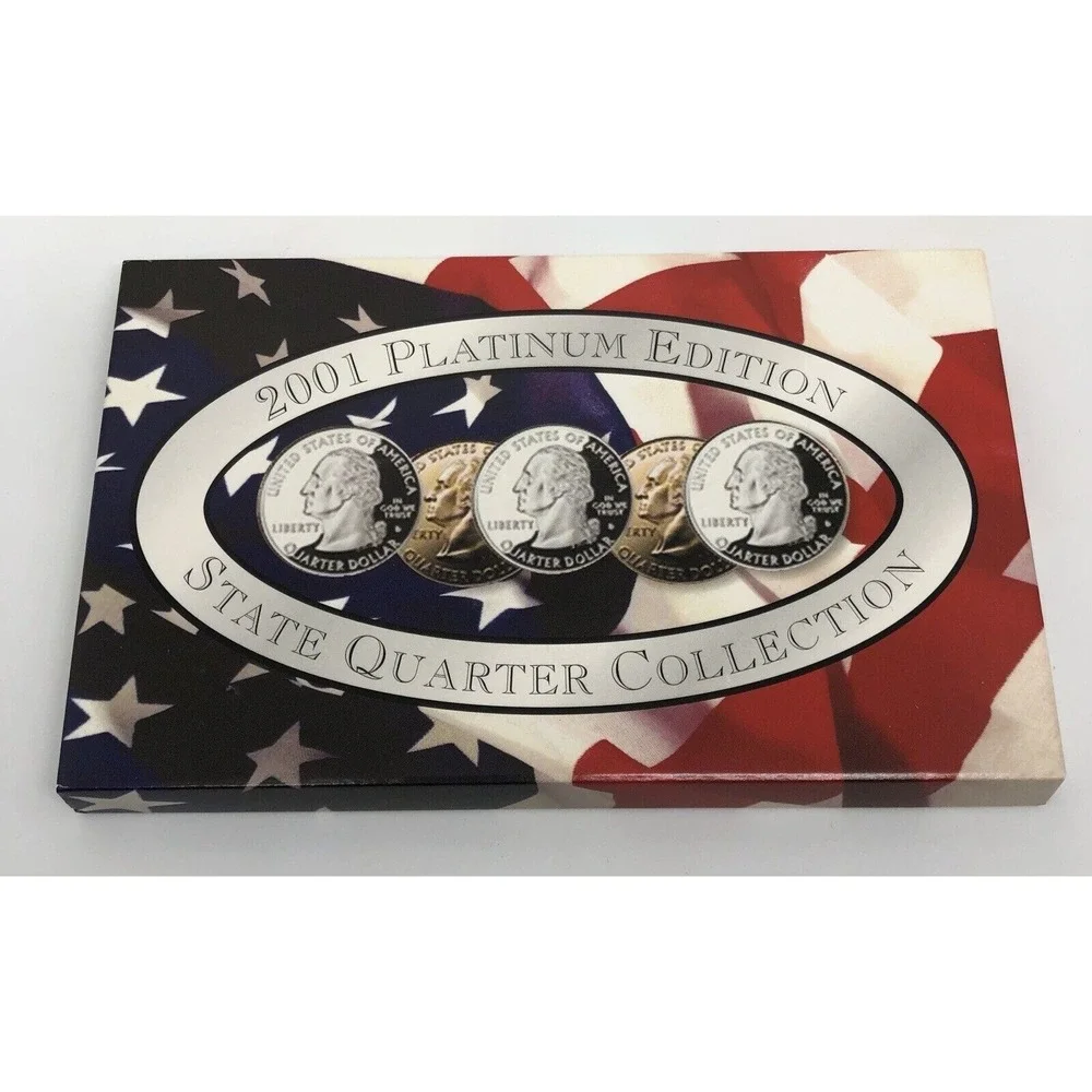 2001 Platinum Edition State Quarter Coin Collection 5 Coin Set with COA MINT .25